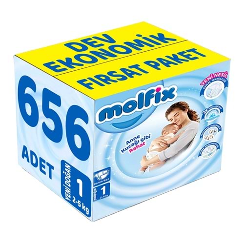 Molfix Bebek Bezi 1 Beden 2-5 KG Yeni Doğan 656 Adet Dev Ekonomik Fırsat Pk