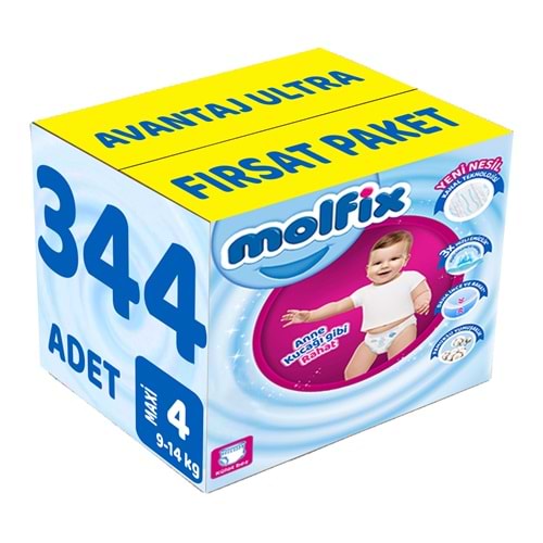 Molfix Külot Bebek Bezi 4 Beden 9-14 KG Maxi 344 Adet Avantaj Ultra Fırsat Pk