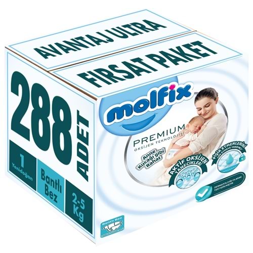 Molfix Premium Bebek Bezi 1 Beden 2-5 KG Yeni Doğan 288 Adet Avantaj Ultra Fırsat Pk