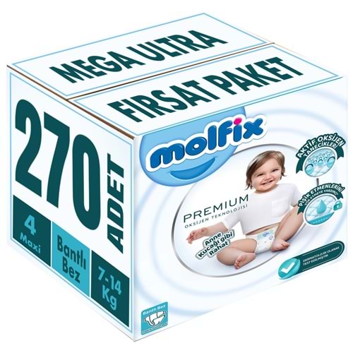 Molfix Premium Bebek Bezi 4 Beden 7-14 KG Maxi 270 Adet MeGa Ultra Fırsat Pk
