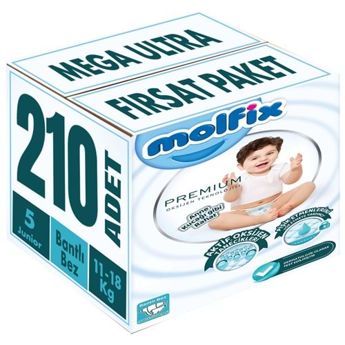 Molfix Premium Bebek Bezi 5 Beden 11-18 KG Junior 210 Adet MeGa Ultra Fırsat Pk
