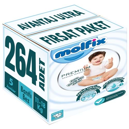 Molfix Premium Bebek Bezi 5 Beden 11-18 KG Junior 264 Adet Avantaj Ultra Fırsat Pk