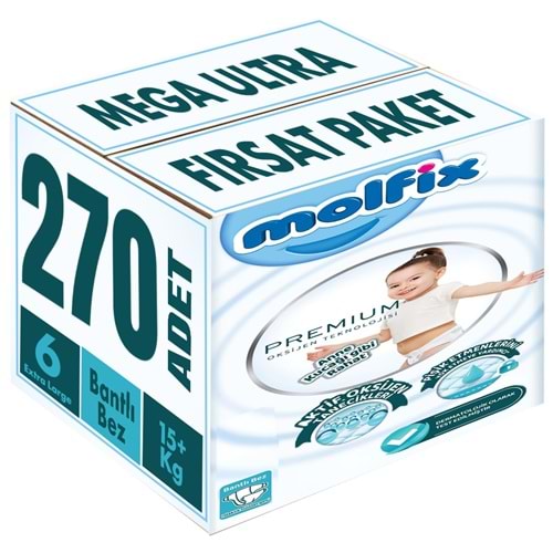 Molfix Premium Bebek Bezi 6 Beden 15+ KG Extra Large 270 Adet MeGa Ultra Fırsat Pk