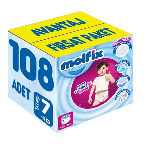 Molfix Külot Bebek Bezi 7 Beden 19+ KG XXLarge 108 Adet Avantaj Fırsat Pk