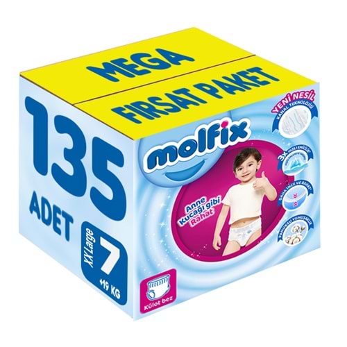 Molfix Külot Bebek Bezi 7 Beden 19+ KG XXLarge 135 Adet MeGa Fırsat Pk
