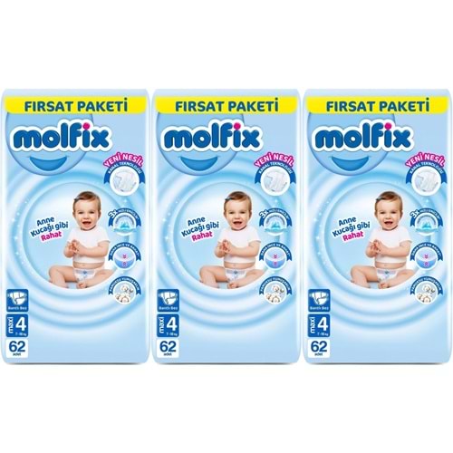 Molfix Bebek Bezi 4 Beden 7-14 KG Maxi 186 Adet Aylık Fırsat Pk