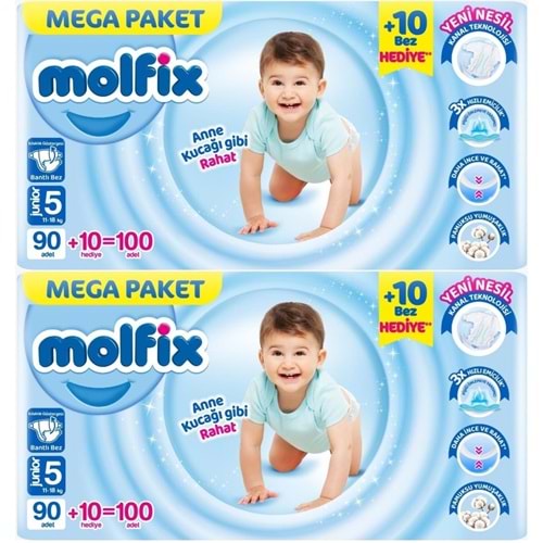 Molfix Bebek Bezi 5 Beden 11-18 KG Junior 200 Adet MeGa Ekonomik Fırsat Pk