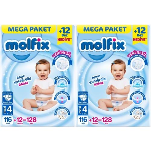 Molfix Bebek Bezi 4 Beden 7-14 KG Maxi 256 Adet MeGa Ekonomik Fırsat Pk