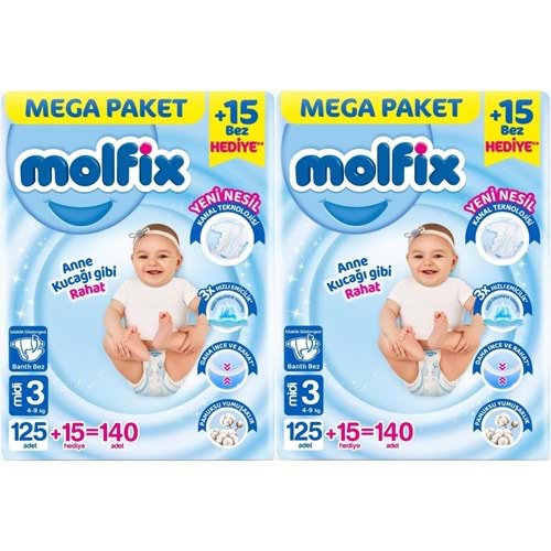 Molfix Bebek Bezi Beden:3 (4-9KG) Midi 280 Adet Mega Ekonomik Fırsat Pk