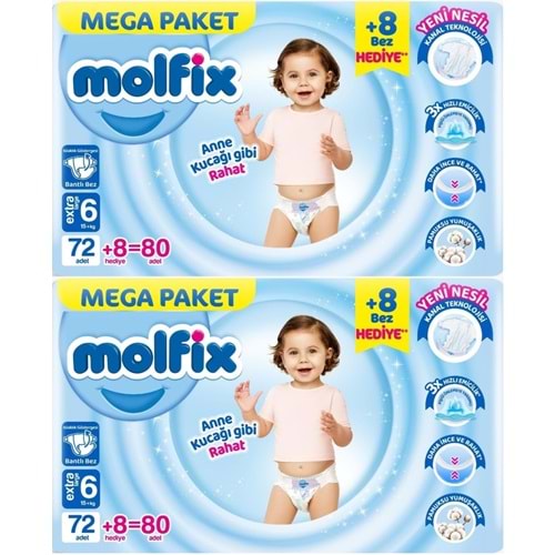 Molfix Bebek Bezi 6 Beden 15+ KG Extra Large 160 Adet Mega Ekonomik Fırsat Pk