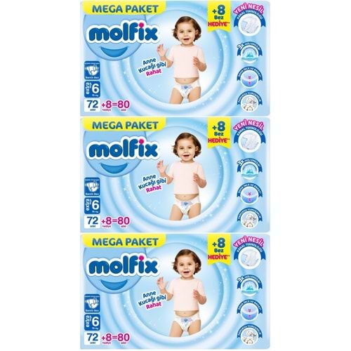 Molfix Bebek Bezi 6 Beden 15+ KG Extra Large 240 Adet Mega Aylık Fırsat Pk