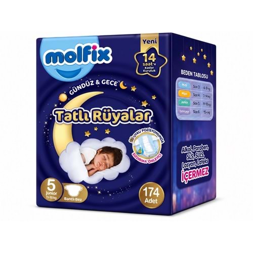 Molfix Tatlı Rüyalar Bebek Bezi 5 Beden 11-18 KG Junior 174 Adet Aylık Fırsat Pk