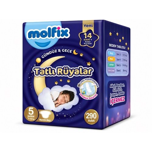 Molfix Tatlı Rüyalar Bebek Bezi 5 Beden 11-18 KG Junior 290 Adet Mega Fırsat Pk