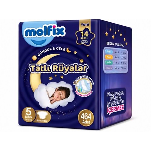 Molfix Tatlı Rüyalar Bebek Bezi 5 Beden 11-18 KG Junior 464 Adet Dev Ekonomik Fırsat Pk