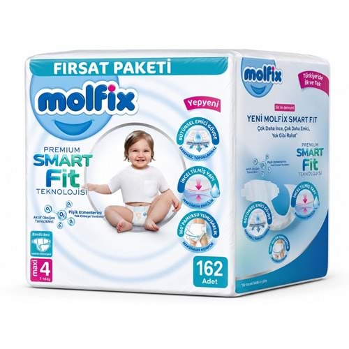 Molfix Premium Smart Fit Bebek Bezi 4 Beden 7-14 KG Maxi 162 Adet Aylık Fırsat Pk