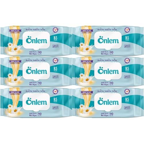 Önlem Islak Havlu Mendil 90 Yaprak Papatya Özü (6 Lı Set) Plastik Kapaklı 540 Yaprak