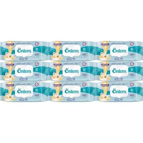 Önlem Islak Havlu Mendil 90 Yaprak Papatya Özü (9 Lu Set) Plastik Kapaklı 810 Yaprak