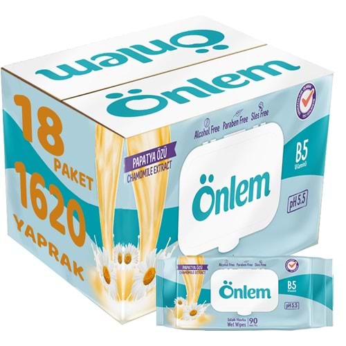 Önlem Islak Havlu Mendil 90 Yaprak Papatya Özü (18 Li Set) Plastik Kapaklı 1620 Yaprak