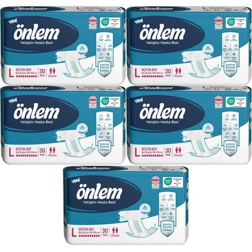 Önlem Yetişkin Bezi Bel Bantlı Tekstil Yüzey L - Large - Büyük 150 Adet (5PK*30)