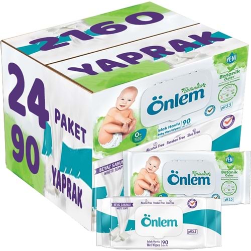 Önlem Islak Havlu Mendil 90 Yaprak Karma Botanika Özlü/Beyaz Sabunlu (24 Lü Set) Pls Kapak 2160 Yprk