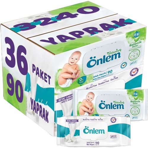 Önlem Islak Havlu Mendil 90 Yaprak Karma Botanika Özlü/Beyaz Sabunlu (36 Lı Set) Pls Kapak 3240 Yprk