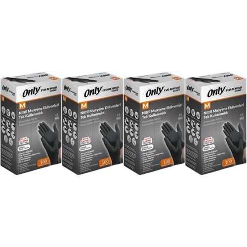 Only Evo Beyond Glove Nitril Siyah Pudrasız Muayene Eldiveni 400 Lü Set M - Medium - Orta (4PK*100)