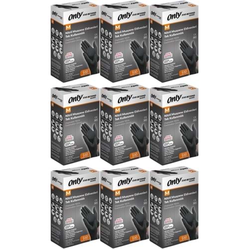 Only Evo Beyond Glove Nitril Siyah Pudrasız Muayene Eldiveni 900 Lü Set M - Medium - Orta (9PK*100)