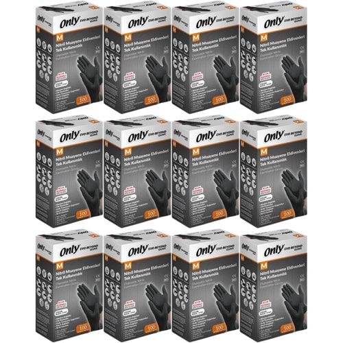 Only Evo Beyond Glove Nitril Siyah Pudrasız Muayene Eldiveni 1200 Lü Set M- Medium - Orta (12PK*100)