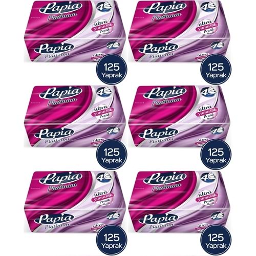 Papia Platinum Pratik Mendil 125 Yaprak (4 Katlı) 750 Yaprak (6PK*125)