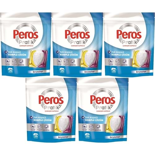 Peros Pratik Matik Çamaşır Deterjanı Kapsülü - Tableti 130 Adet Beyazlar (5PK*26)
