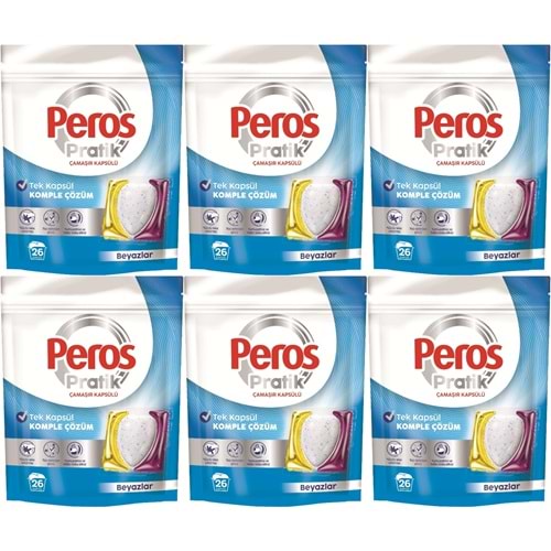 Peros Pratik Matik Çamaşır Deterjanı Kapsülü - Tableti 156 Adet Beyazlar (6PK*26)