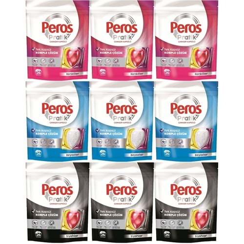 Peros Pratik Matik Çamaşır Deterjanı Kapsülü - Tableti 234 Adet (9PK*26) (Karma Set)