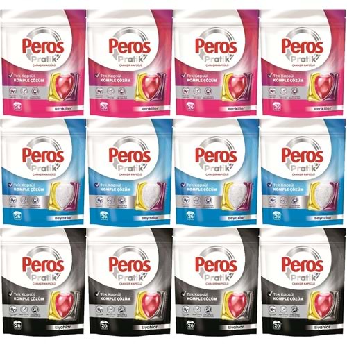 Peros Pratik Matik Çamaşır Deterjanı Kapsülü - Tableti 312 Adet (12PK*26) (Karma Set)