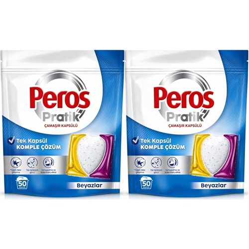 Peros Pratik Matik Çamaşır Deterjanı Kapsülü - Tableti 100 Adet Beyazlar (Avantaj Pk)