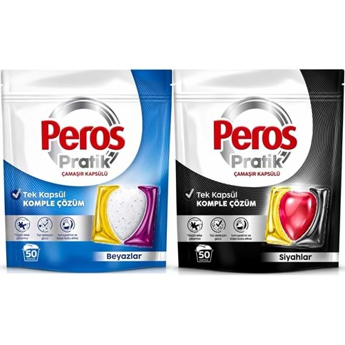 Peros Pratik Matik Çamaşır Deterjanı Kapsülü - Tableti 100 Adet Beyazlar - Siyahlar (Avantaj Pk)