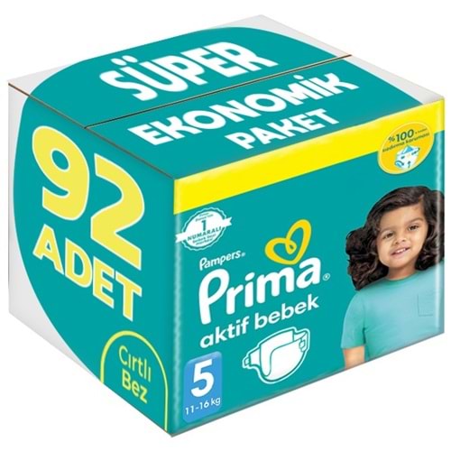Prima Bebek Bezi 5 Beden 11-16 KG Junior 92 Adet Süper Ekonomik Pk