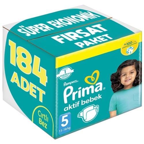 Prima Bebek Bezi Beden:5 (11-16Kg) Junior 184 Adet Süper Ekonomik Fırsat Pk