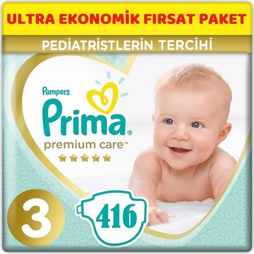 Prima Premium Care Bebek Bezi 3 Beden 6-10 KG Midi 416 Adet Ultra Ekonomik Fırsat Pk