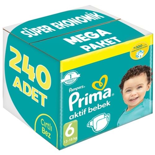 Prima Bebek Bezi Beden:6 (13-18Kg) Extra Large 240 Adet Süper Ekonomik Mega Pk