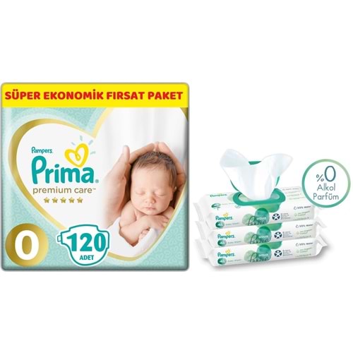 Prima Premium Care Bebek Bezi 0 Beden 1.5-2.5 KG Prematüre 120 Adet Süper Ekonomik Fırsat Pk+Mendil