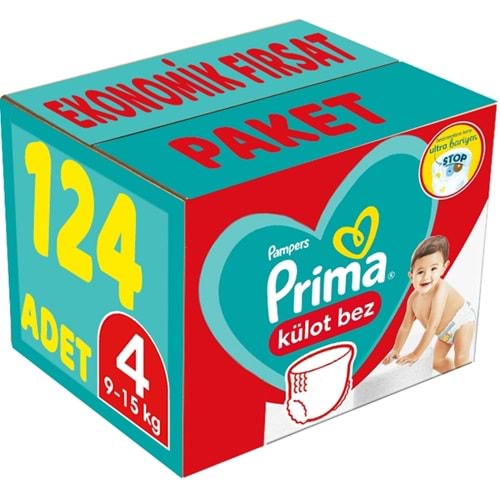 Prima Külot Bebek Bezi 4 Beden 9-15 KG Maxi 124 Adet Ekonomik Fırsat Pk