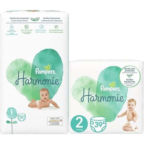 Prima Pampers Harmonie Bebek Bezi 1 Beden 2-5 KG Yenidoğan 50 Adet + 2 Beden 4-8 KG Mini 39 Adet