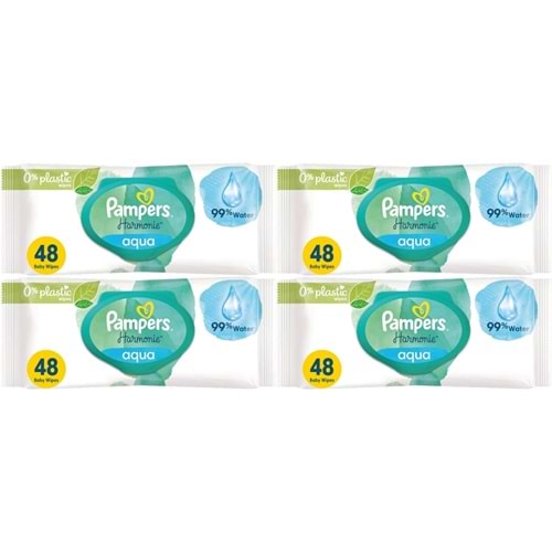 Prima Pampers Harmonie Islak Havlu Mendil Aqua Pure 48 Yaprak 4 Lü Set (192 Yaprak) Organik Pamuk