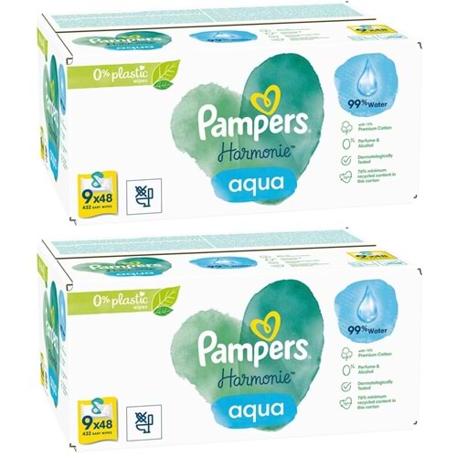 Prima Pampers Harmonie Islak Havlu Mendil Aqua Pure 48 Yaprak 18 Li Set (864 Yaprak) Organik Pamuk