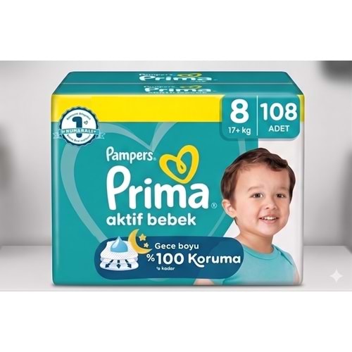 Prima Bebek Bezi 8 Beden 17+ KG XXX Large 108 Adet Süper Aylık Pk