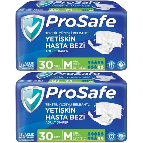 Prosafe Yetişkin Bezi Bel Bantlı Tekstil Yüzey M - Medium - Orta Boy 60 Adet (2PK*30)