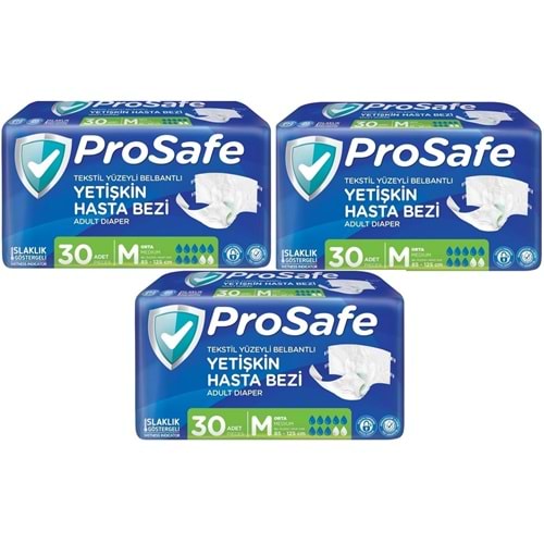 Prosafe Yetişkin Bezi Bel Bantlı Tekstil Yüzey M - Medium - Orta Boy 90 Adet (3PK*30)