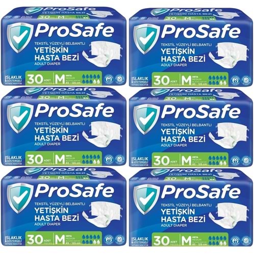 Prosafe Yetişkin Bezi Bel Bantlı Tekstil Yüzey M - Medium - Orta Boy 180 Adet (6PK*30)
