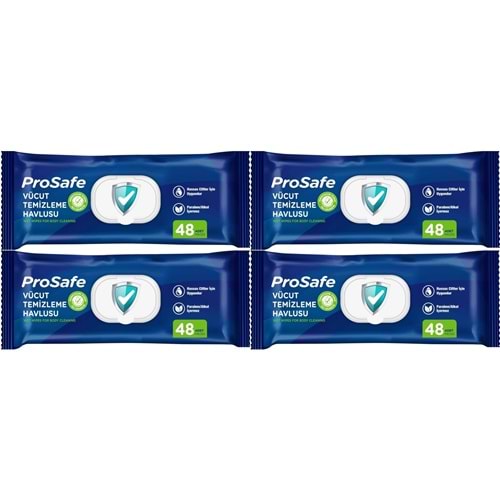 Prosafe Yetişkin Vücut Temizleme Islak Mendil Havlu 48 Yaprak XL (4 Lü Set) Plastik Kapak