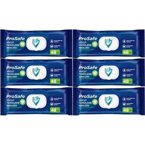 Prosafe Yetişkin Vücut Temizleme Islak Mendil Havlu 48 Yaprak XL (6 Lı Set) Plastik Kapak